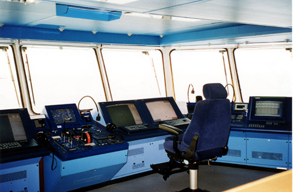 Navigation: center console (engine controls) and ECDIS and radars
